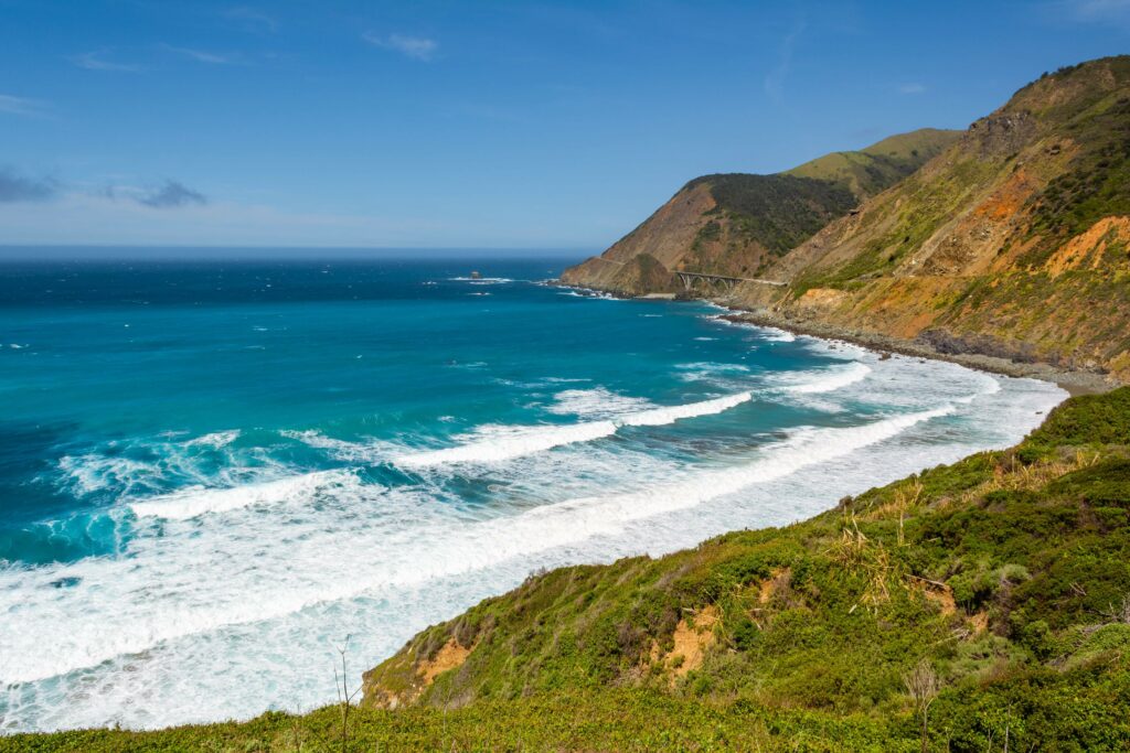 Aerial photograph of the coastline around Big Sur, near San Diego.