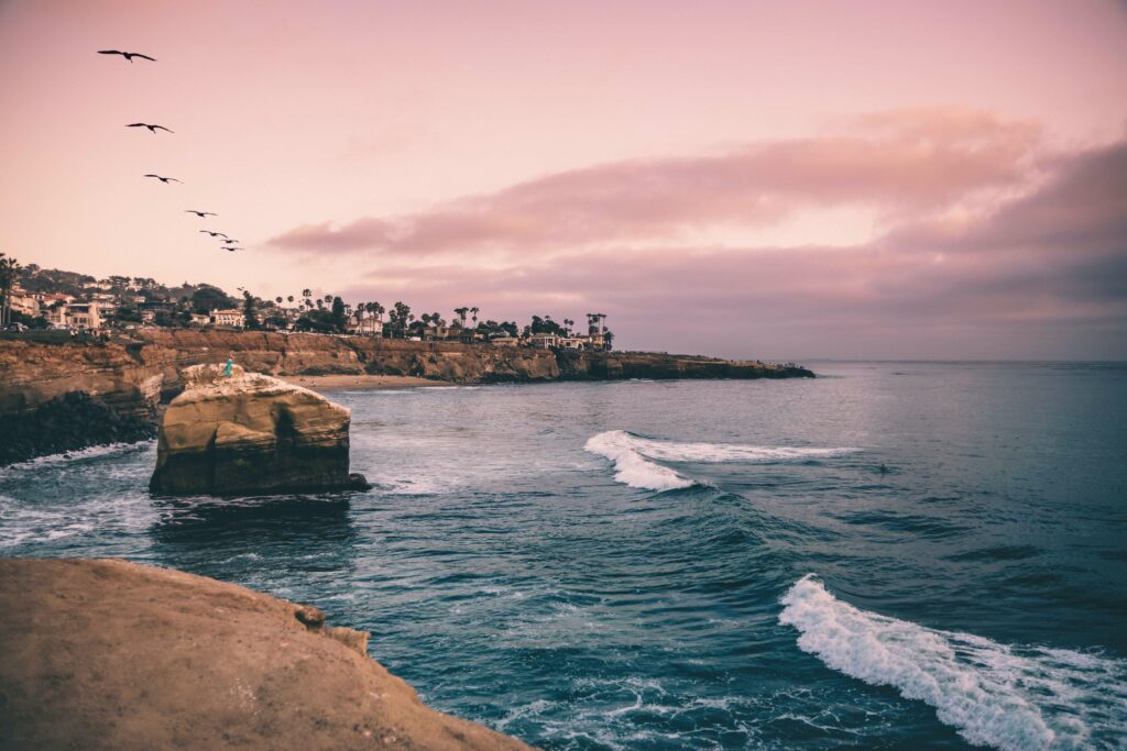 San Diego coastline during summer. The best time of year to surf in San Diego.