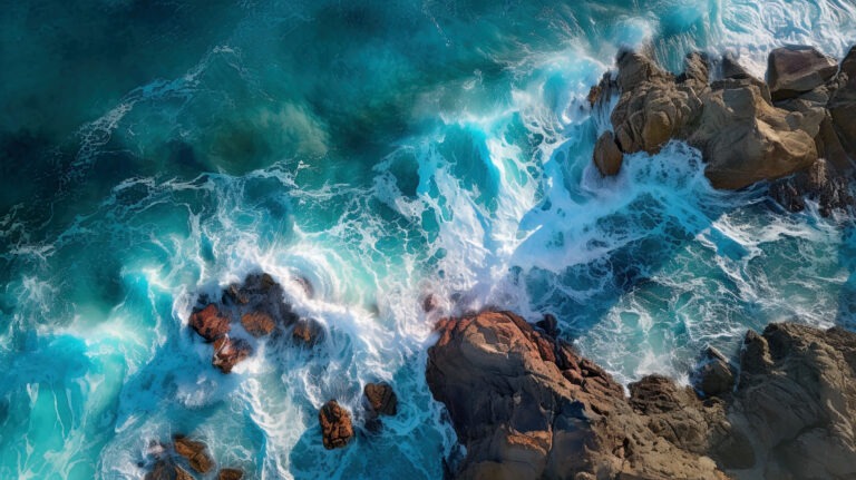waves crashing on rocks